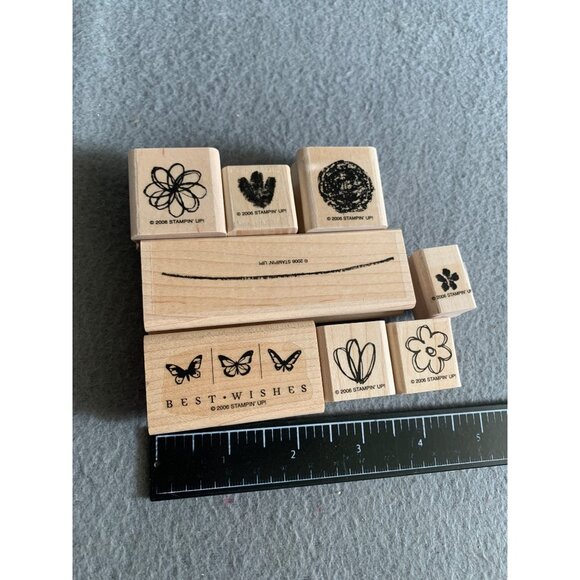 Stampin Up 2006 Wood Rubber Stamps Set Springtime Stems 8pc - Picture 2 of 4